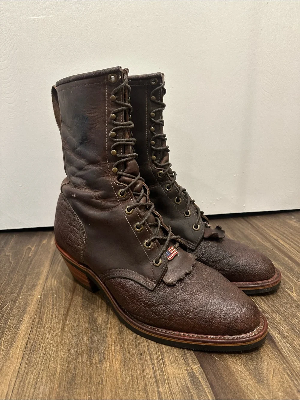 Chippewa Dark Brown Leather Lace-Up Work Boots - Picture 1 of 6